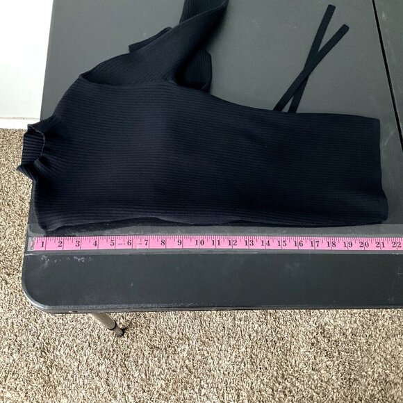 Aritzia Babaton Top‎ Women XS Black Mock Neck Long Sleeve Tie Back Sculpt Knit - Picture 6 of 11